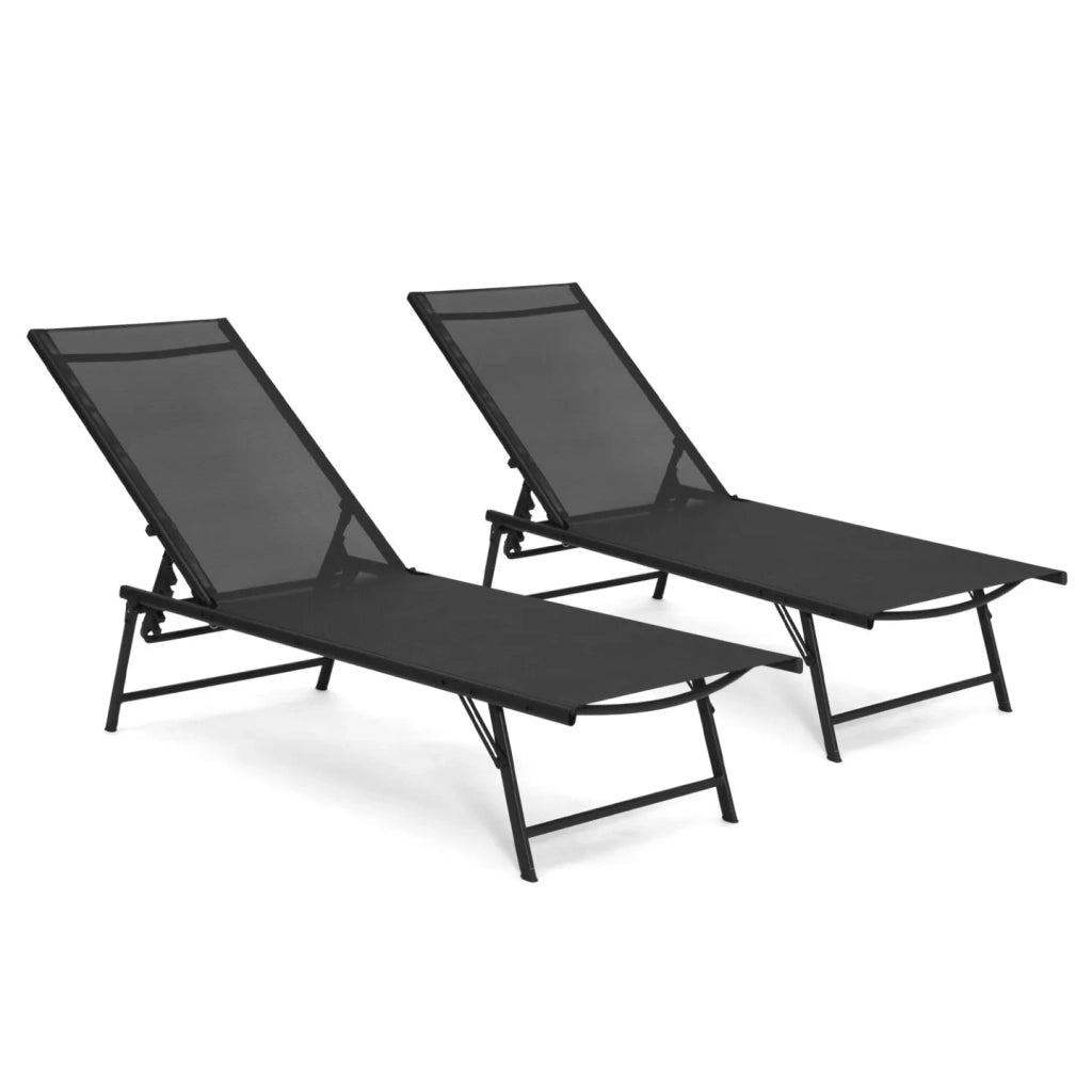 IDMarket - Set di 2 sedie da giardino reclinabili KAILUA in acciaio e tessuto nero