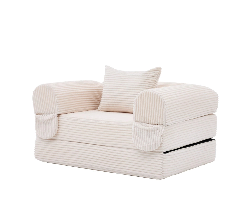 Poltrona letto singola trasformabile in velluto a coste beige