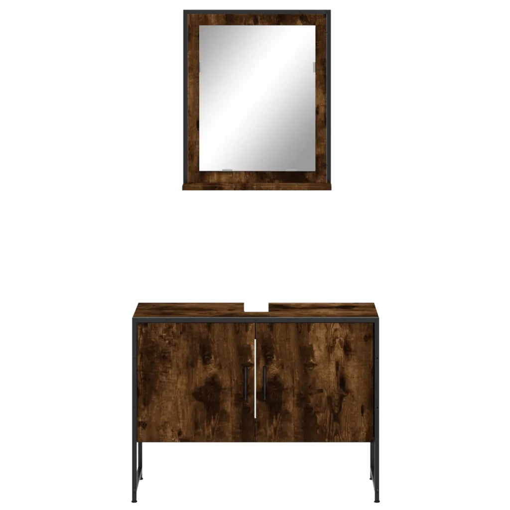 Set Mobili da Bagno | Armadio da bagno 2 pz Rovere Fumo in Legno Multistrato