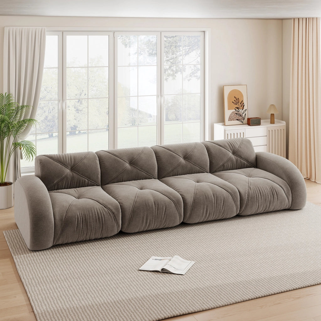 Divano modulare senza telaio a quattro posti in ciniglia con design antiscivolo e senza montaggio, taupe