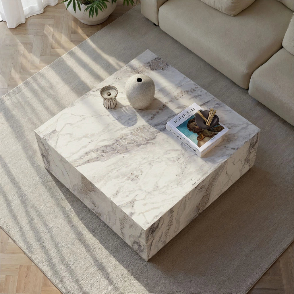 Tavolino da caffè in legno "Prizma" - 90 x 90 x 35 cm - Marmo Fresia