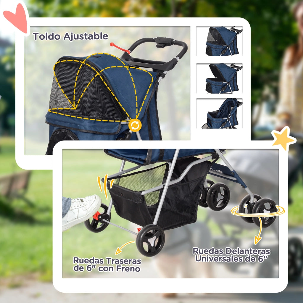 Carrello per Cani con Tenda Regolabile ¨C zephmum ¨C 77x45x99,5 cm Blu Scuro Tela Oxford