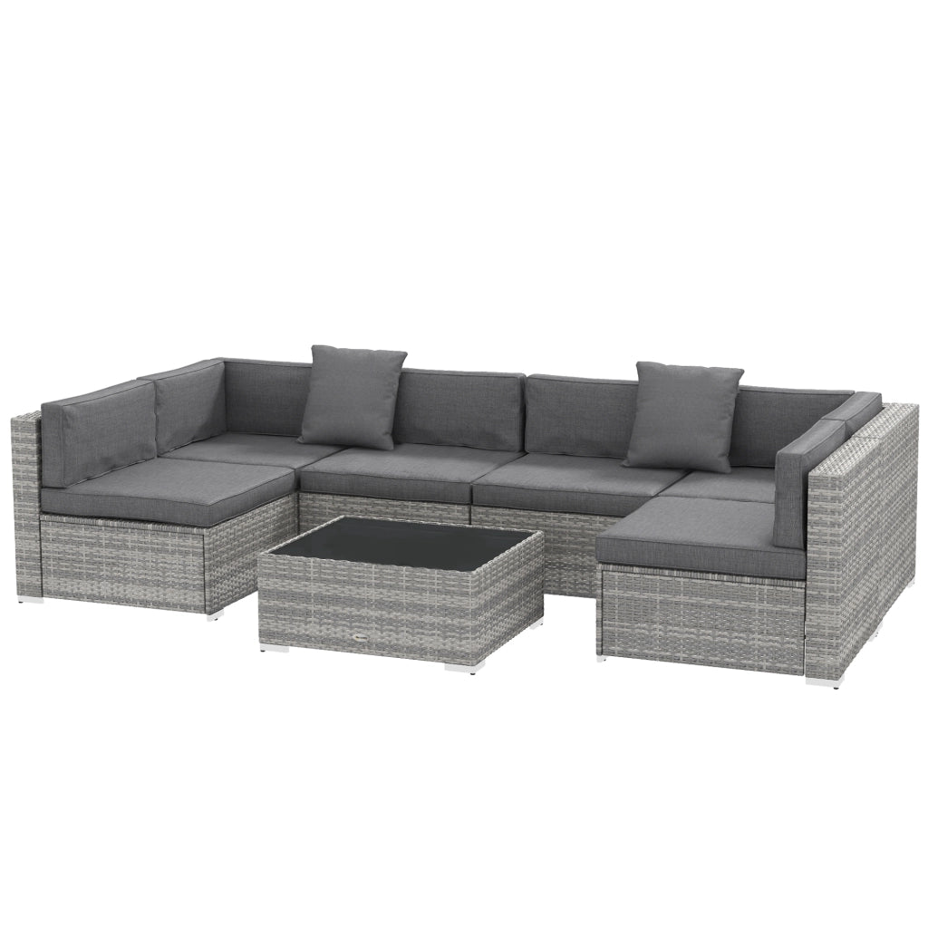 Set salotto da giardino 7 pezzi modulabile ¨C zephmum ¨C grigio, polyrattan, vetro temperato, cuscini