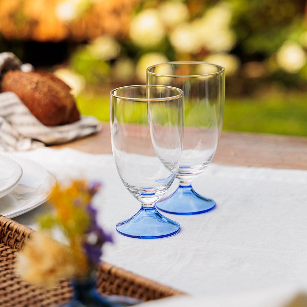 Zafferano Calice Maestro Serie Senza Gambo in Vetro Soda Lime Soffiato a Mano Set da 4 Pezzi Colore Azzurro Design Veneziano Classico Elegante
