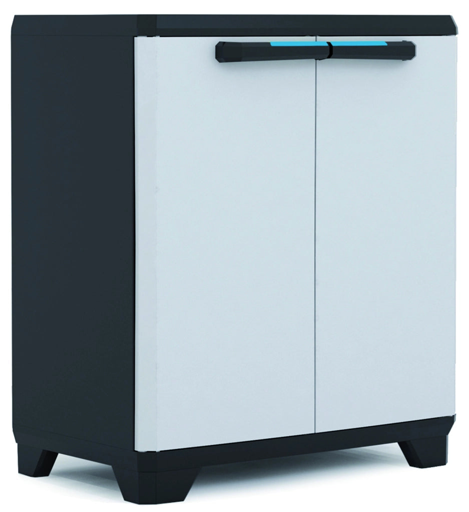 Armadio basso Linear in resina con ripiano regolabile colore grigio nero Keter