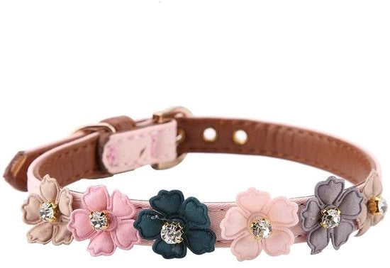 Collare per cani in PU e cuoio flessibile - Rosa - Disegno con diamanti - Adatto per cani piccoli e medi