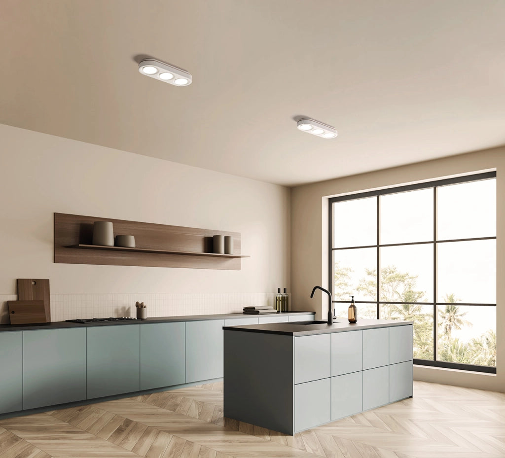ELLADE Lampada da soffitto 3 luci attacco GX53 in gesso bianco con rifinitura Rame