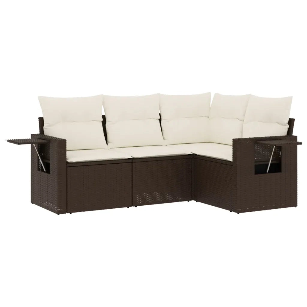 Set Divano da Giardino 4 pz con Cuscini-Sofa da Giardino-Divanetto da esterno Marrone in Polyrattan 549809