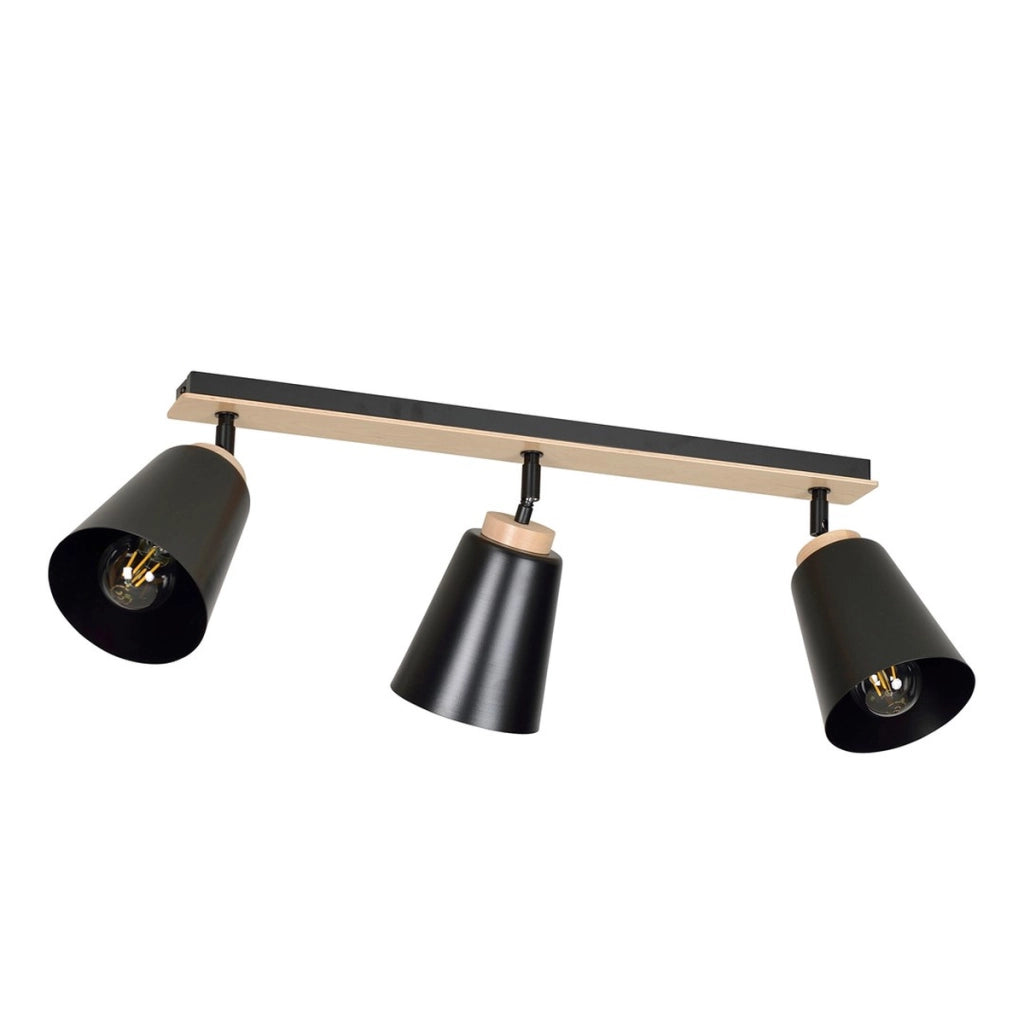 Faretto a soffitto ATLAS in acciaio nero opaco e legno