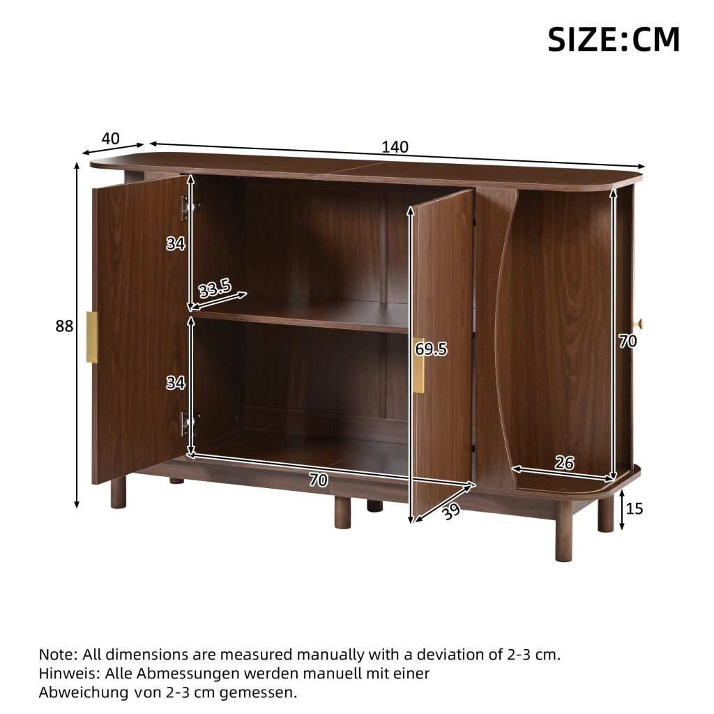 Credenza e madia con 2 ante scorrevoli, 3 vani e ripiano regolabile, per soggiorno, in MDF, noce, 140 × 40 × 88 cm