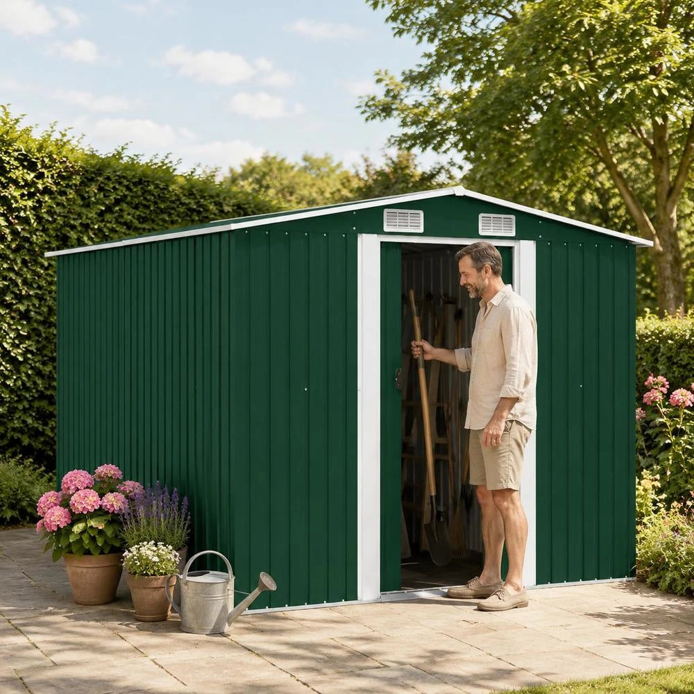 Garden Shed 257x298x178 Cm Metal Green