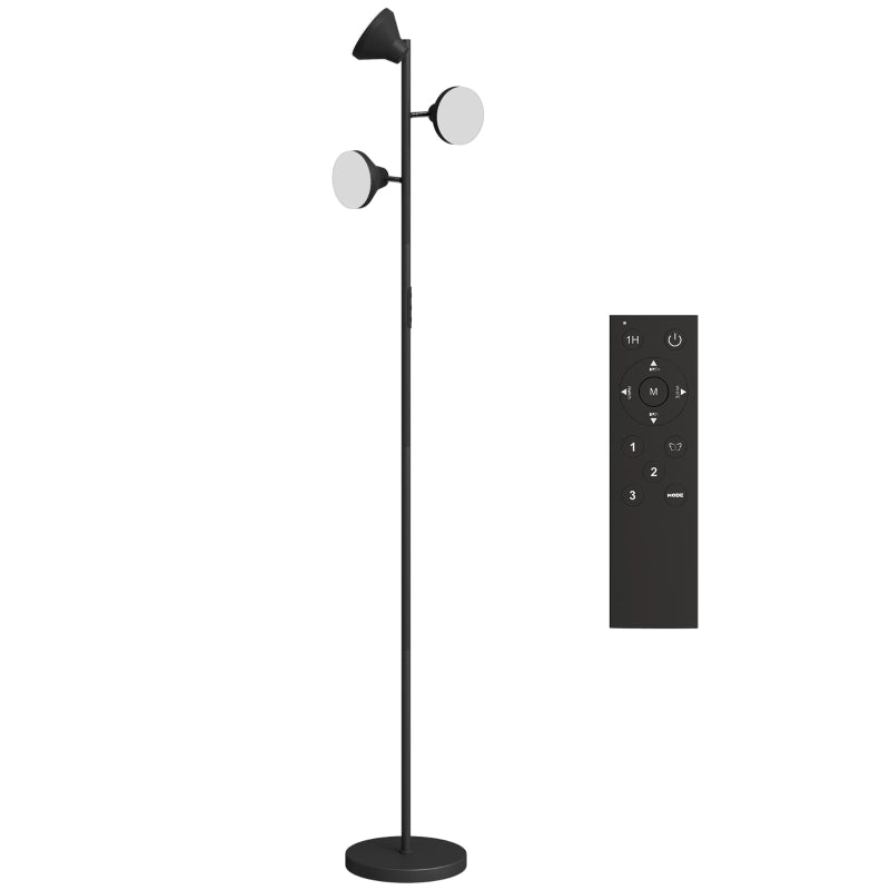 Lampada da terra dimmerabile con luce di lettura, lampada da terra a colori RGB con telecomando, controllo touch, 3 teste rotanti, nera