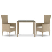 Set da Pranzo da Giardino 3 pz | Set Salotto da Giardino con Cuscini Beige in Polyrattan