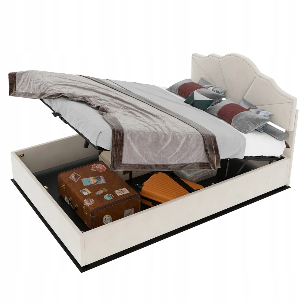 Letto imbottito 140x200 beige - Xylo - con telaio sollevabile