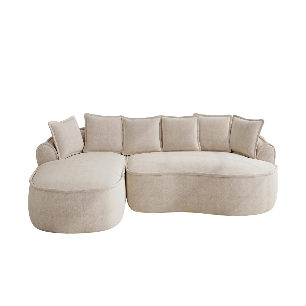 Divano Angolare Modulare con Chaise Longue ¨C Xylo ¨C Chenille Beige Chiaro, Cuscini, Braccioli
