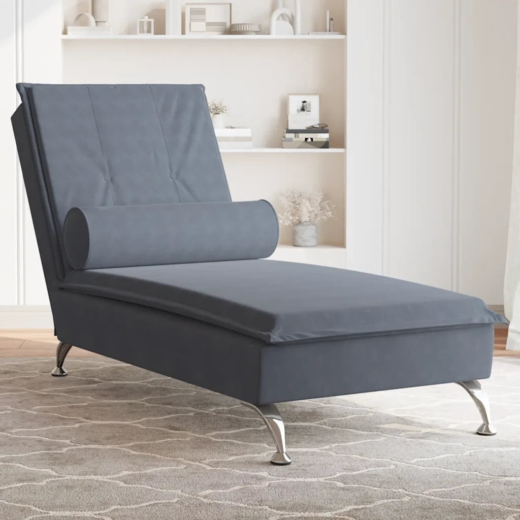 Chaise Longue Massaggi con Capezzale Grigio Scuro in Velluto CFW9750921