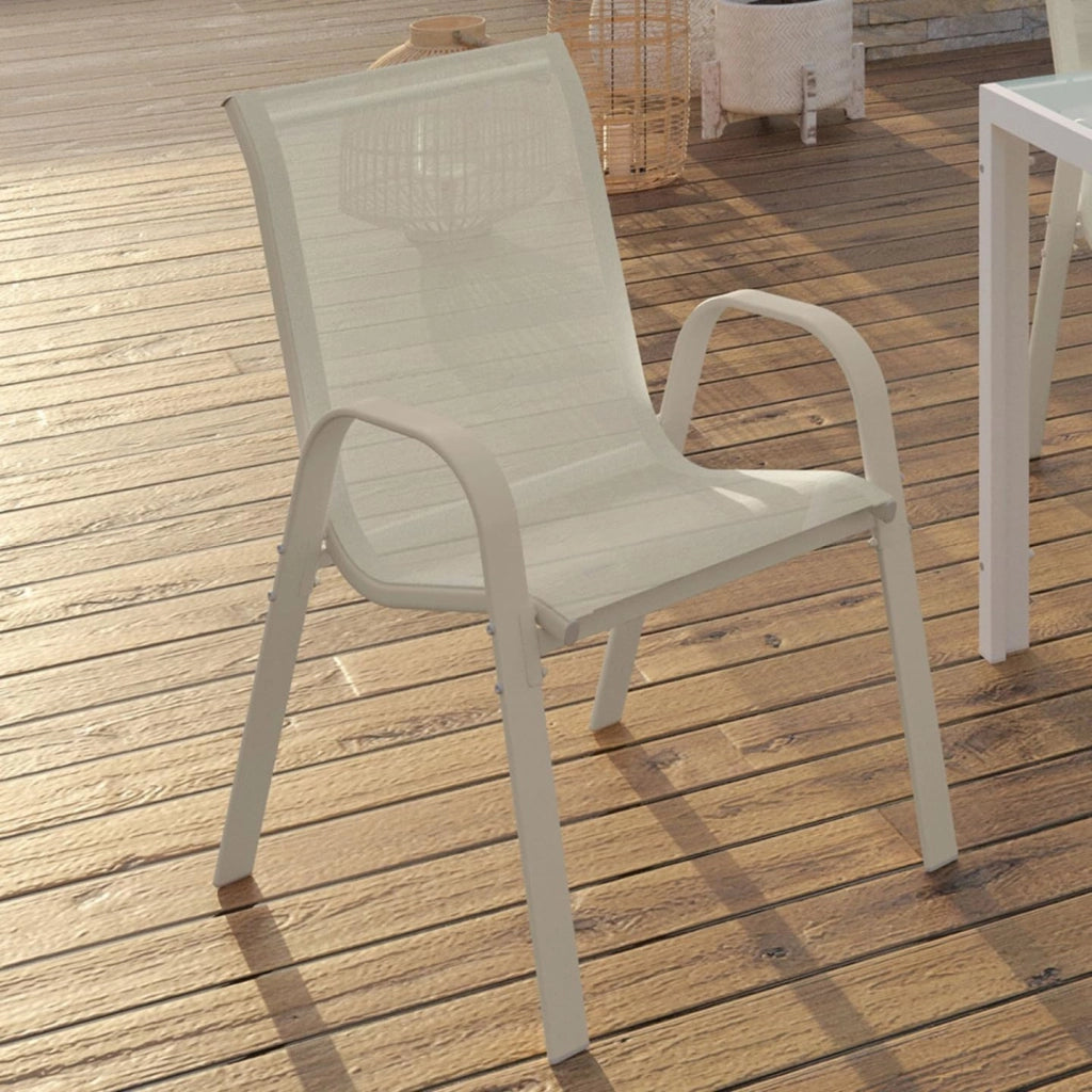 Set di 6 sedie da giardino impilabili LYMA in metallo e textilene in beige