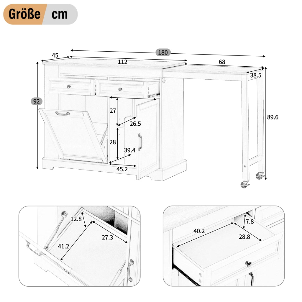 Mobile contenitore da cucina con 2 cassetti e ripiano regolabile - per cucina - in MDF - grigio