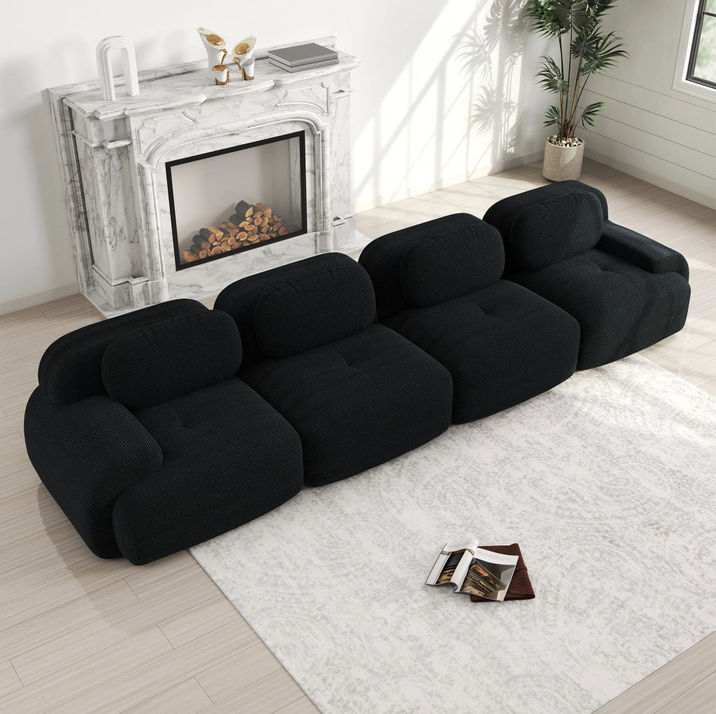 Divano angolare modulare 388x103x70 cm senza telaio in tessuto a coste nero