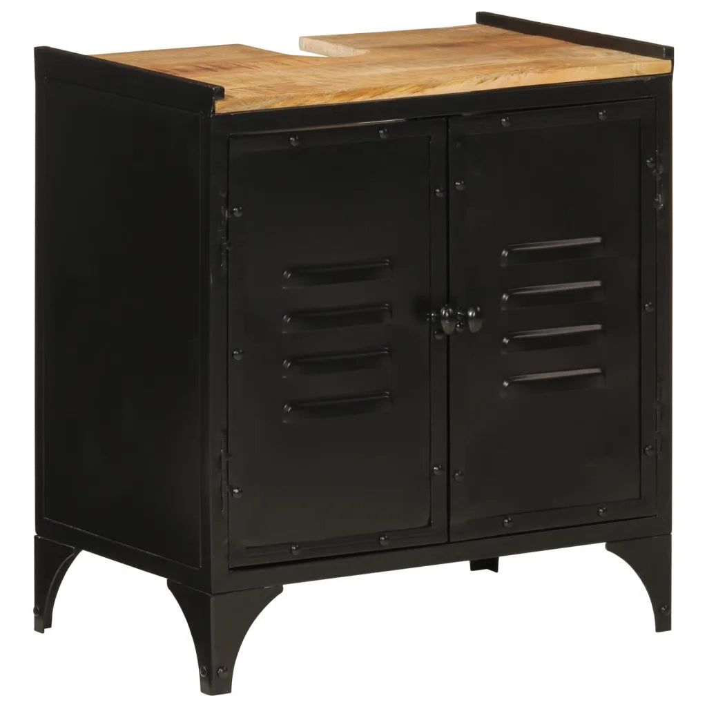 Set Mobili da Bagno 2pz in Ferro e Legno Massello di Mango