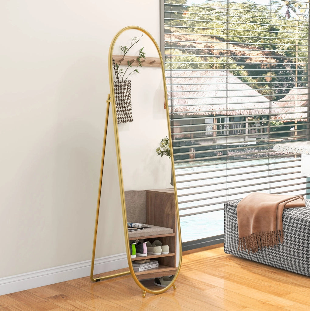 Specchio da terra 40x4x160 cm con supporto pieghevole in metallo oro