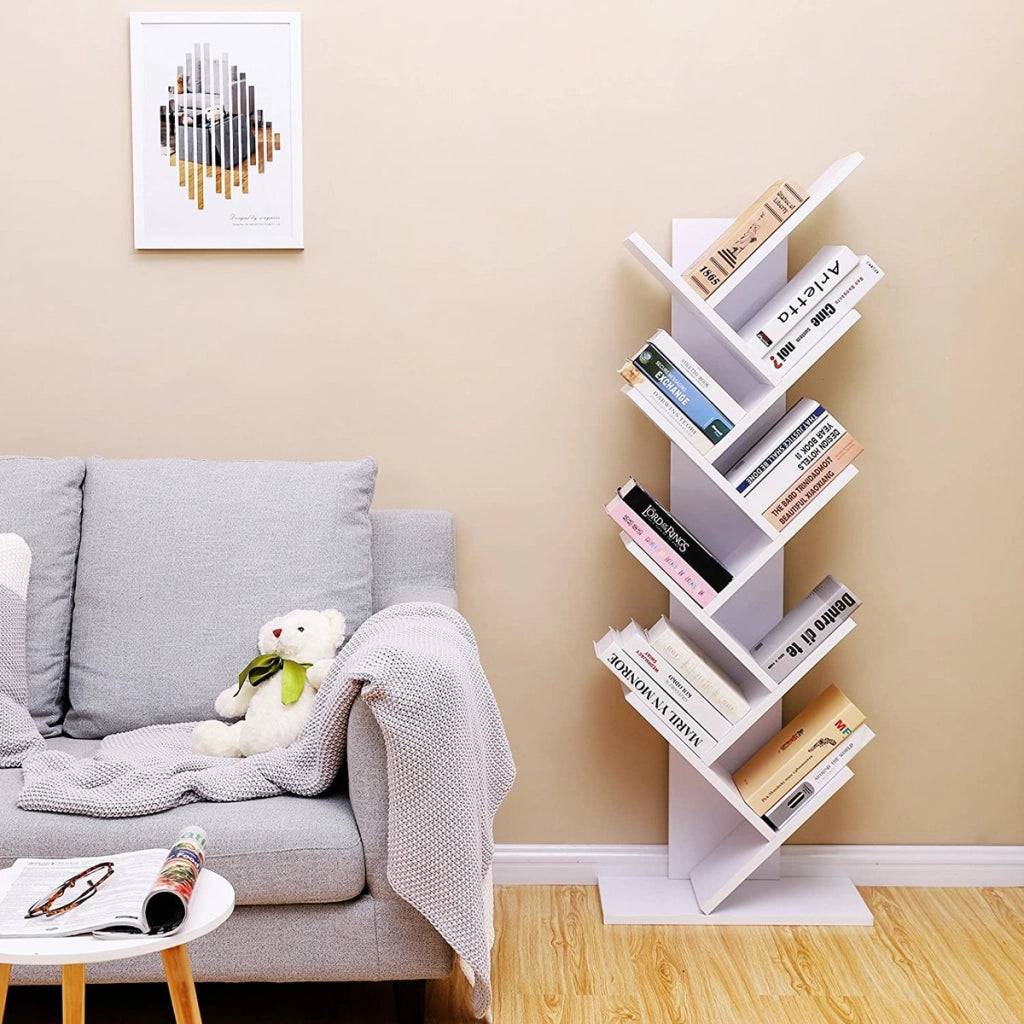 Libreria a Albero con 8 Ripiani in Legno Bianco