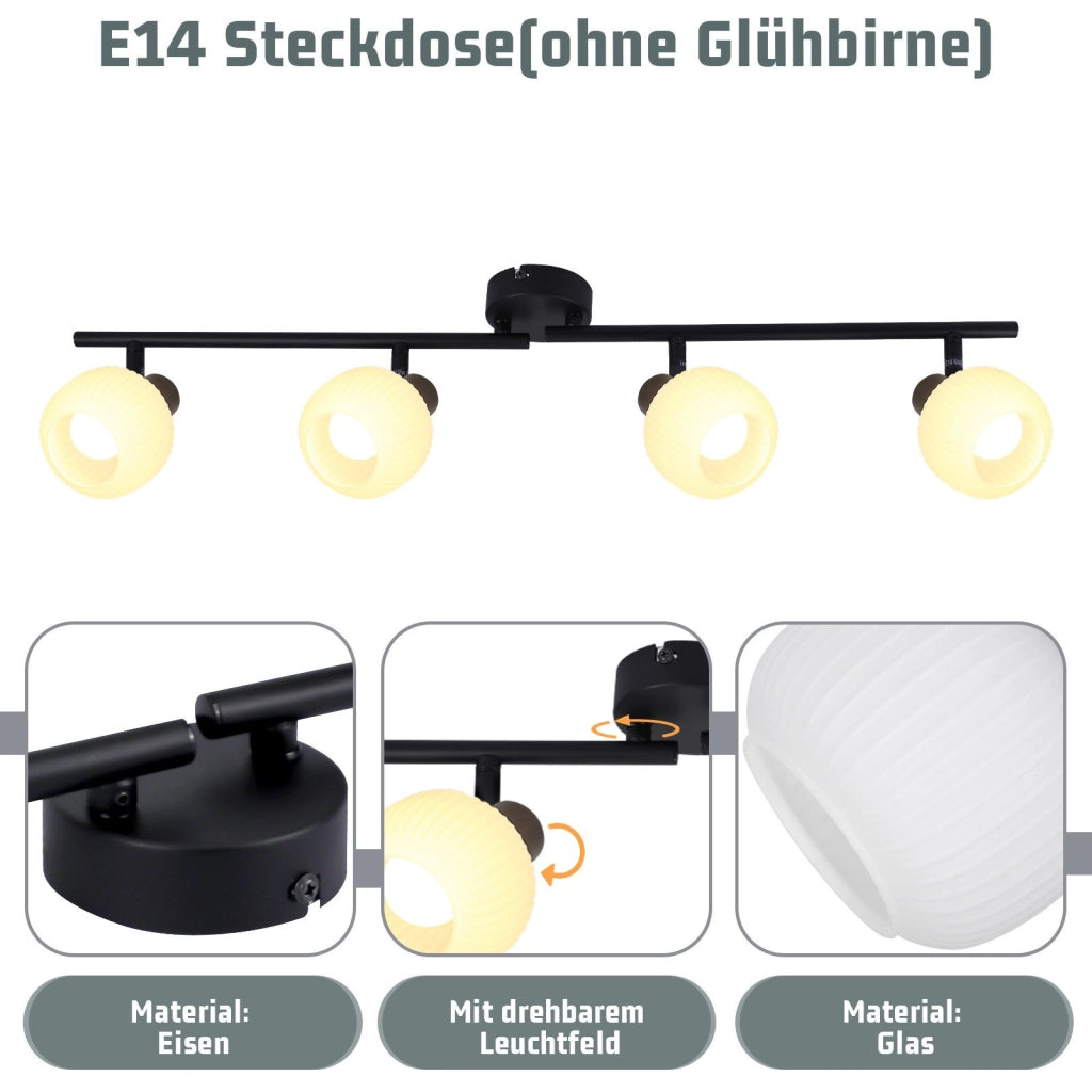 ZMH Faretto da soffitto 4 fiamme E14 vetro paralume vintage per soggiorno