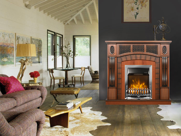 Camino Elettrico da Pavimento 112x115x30 cm Effetto Fiamma 2000W Amsterdam & Galileo Silver Noce