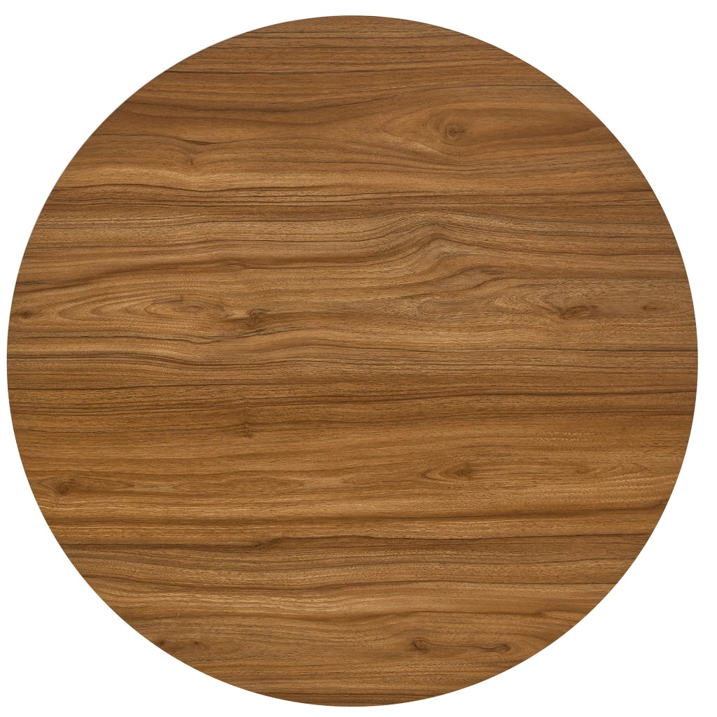 Tavolino basso rotondo con piano in MDF effetto noce e struttura in metallo cromato per soggiorno ufficio balcone
