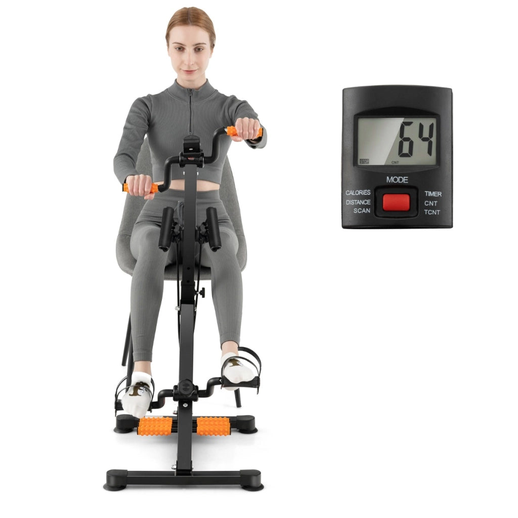 Macchina per il fitness per mani braccia gambe e ginocchia con massaggio monitor LCD, Cyclette a pedali Arancione-Cyclette