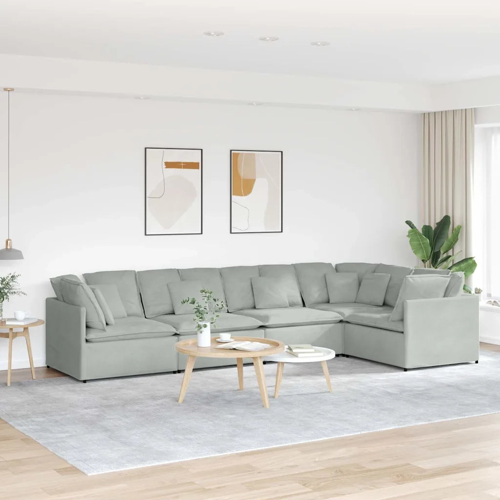 Divano Modulare con Cuscini in Velluto Grigio Chiaro 3321337