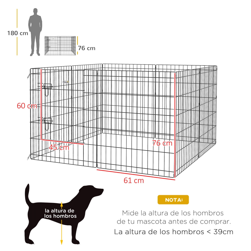 Recinto per Cani 8 Pannelli con Porta ¨C Zephmum ¨C Nero 76x61 cm