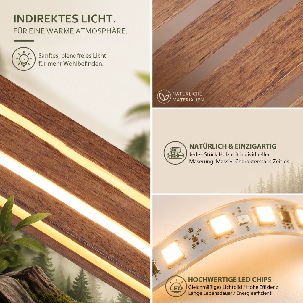 ZMH Lampada da Parete LED Legno 100cm Moderna 3000K 16W per Soggiorno Interni