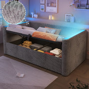 Daybed in velluto con LED e contenitore idraulico, 90x200 cm, grigio