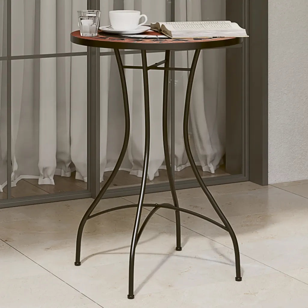Tavolino da Giardino | Tavolino Bistrot con Mosaico Terracotta e Bianco Ceramica