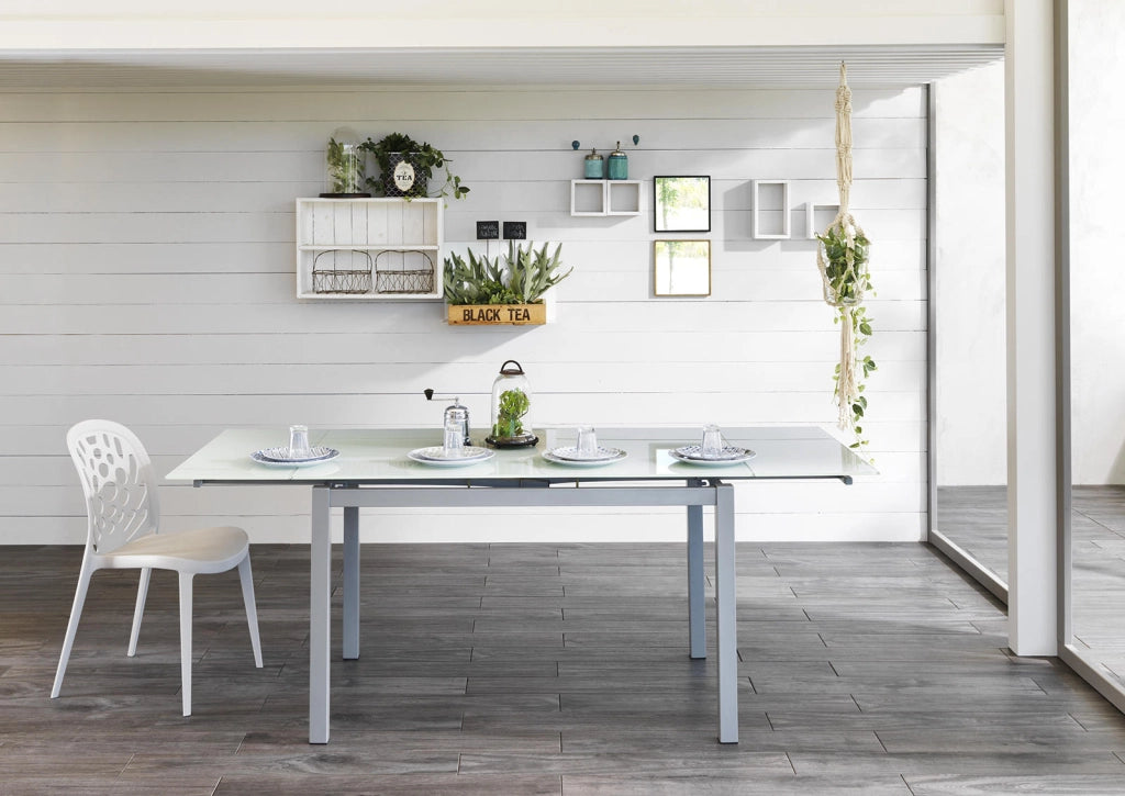 Baud - Tavolo Allungabile (110/170 x 75 cm) in Vetro Temperato Bianco