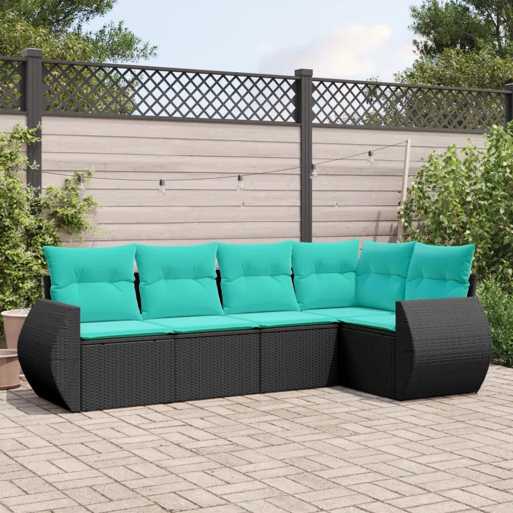 Set Divani da Giardino 5 pz con Cuscini Nero in Polyrattan 3221326