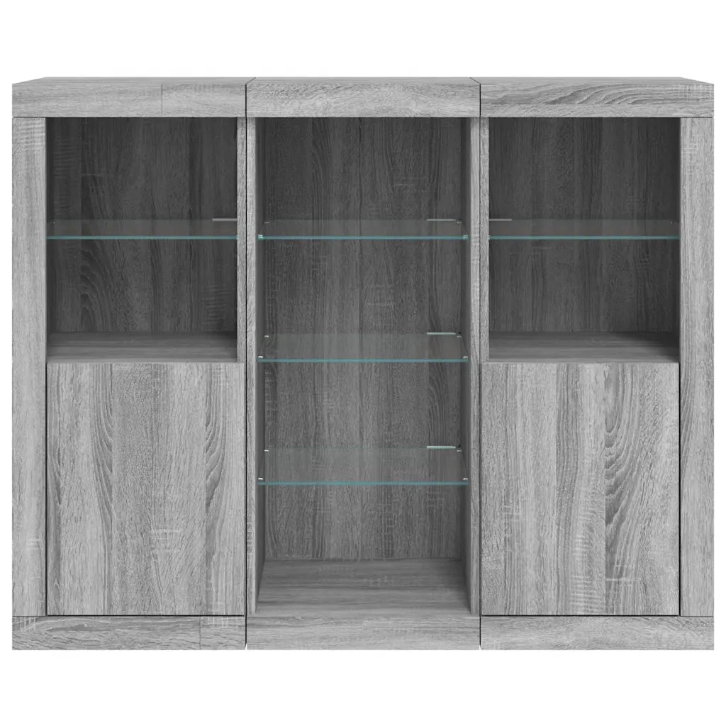 Credenze con Luci LED 3 pz Grigio Sonoma in Legno Multistrato 3209126