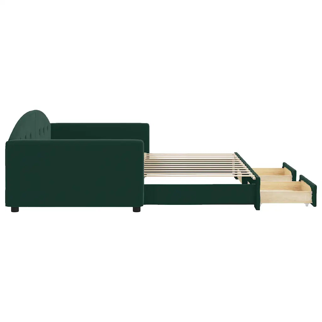 Divano Letto Estraibile Cassetti Verde Scuro 100x200cm Velluto
