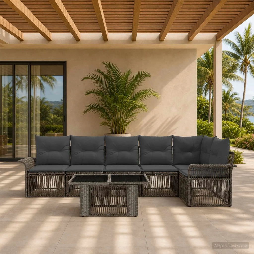 Set Divano da Giardino 7 pz Grigio e Grigio Scuro polyrattan 3436640