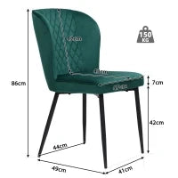 Set di 2 Sedie Imbottita in Velluto con Schienale, Struttura in Metallo, per Sala da Pranzo, 47×43×86 cm, Verde
