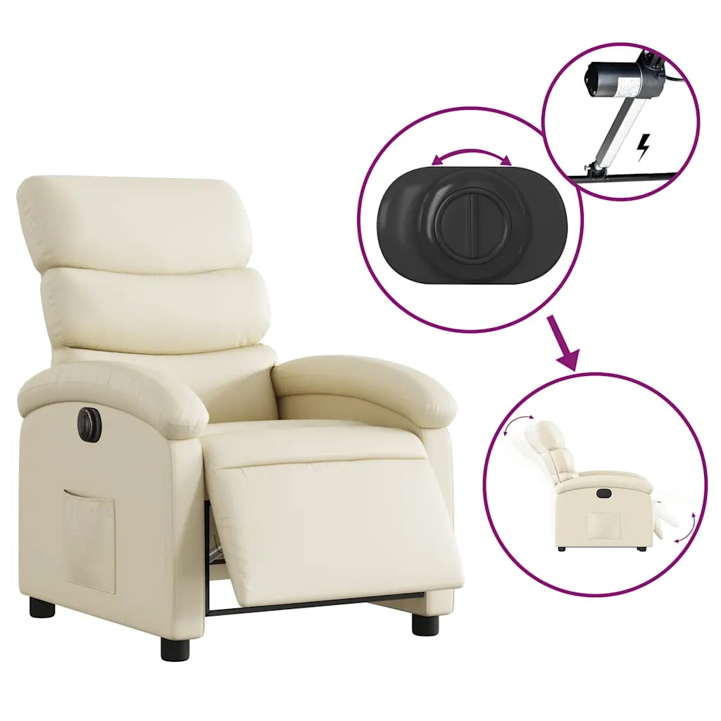 Divano Sedia-Poltrona Reclinabile Elettrica Crema in Similpelle 893617
