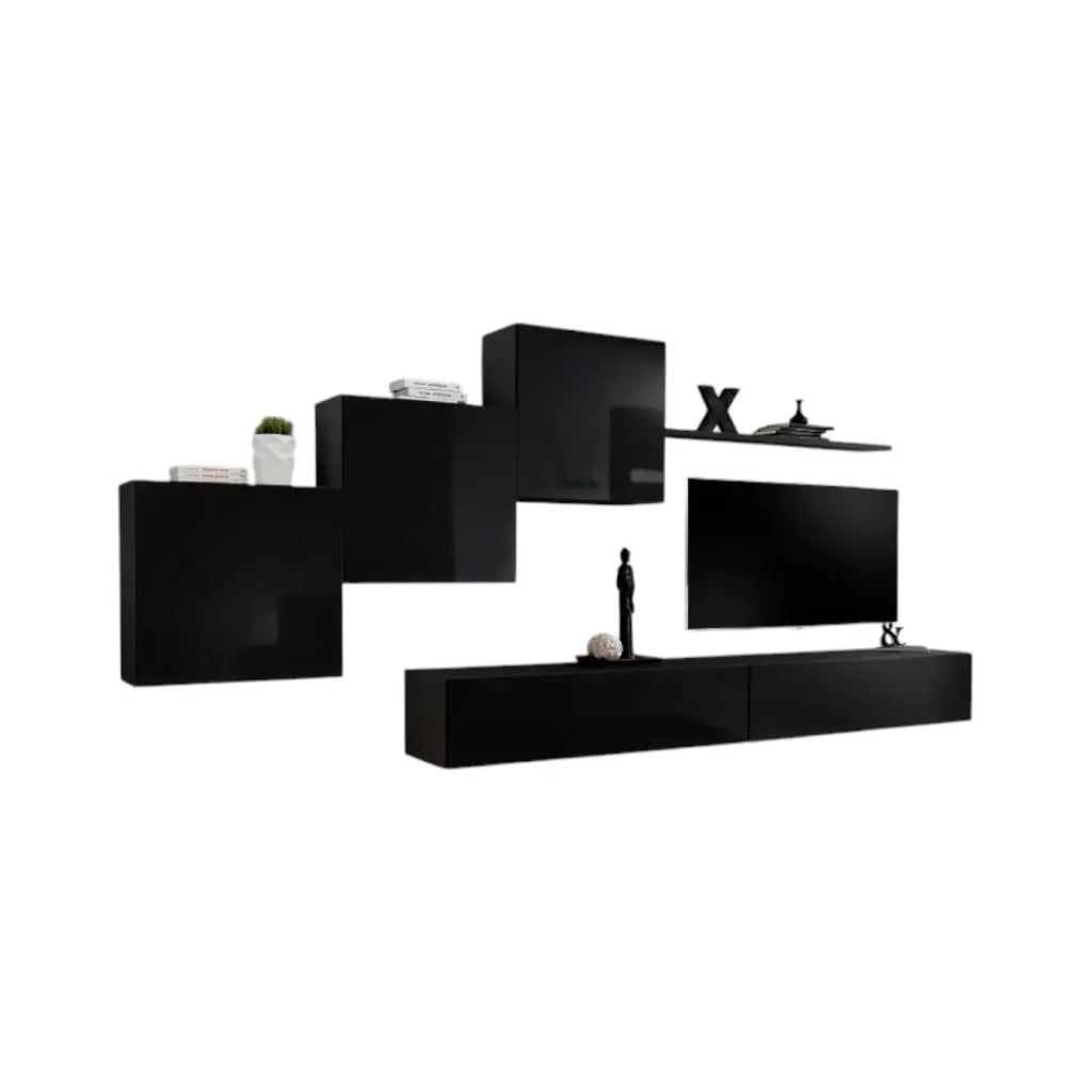 Mobile da salotto murale SWITCH X design, colore nero lucido.