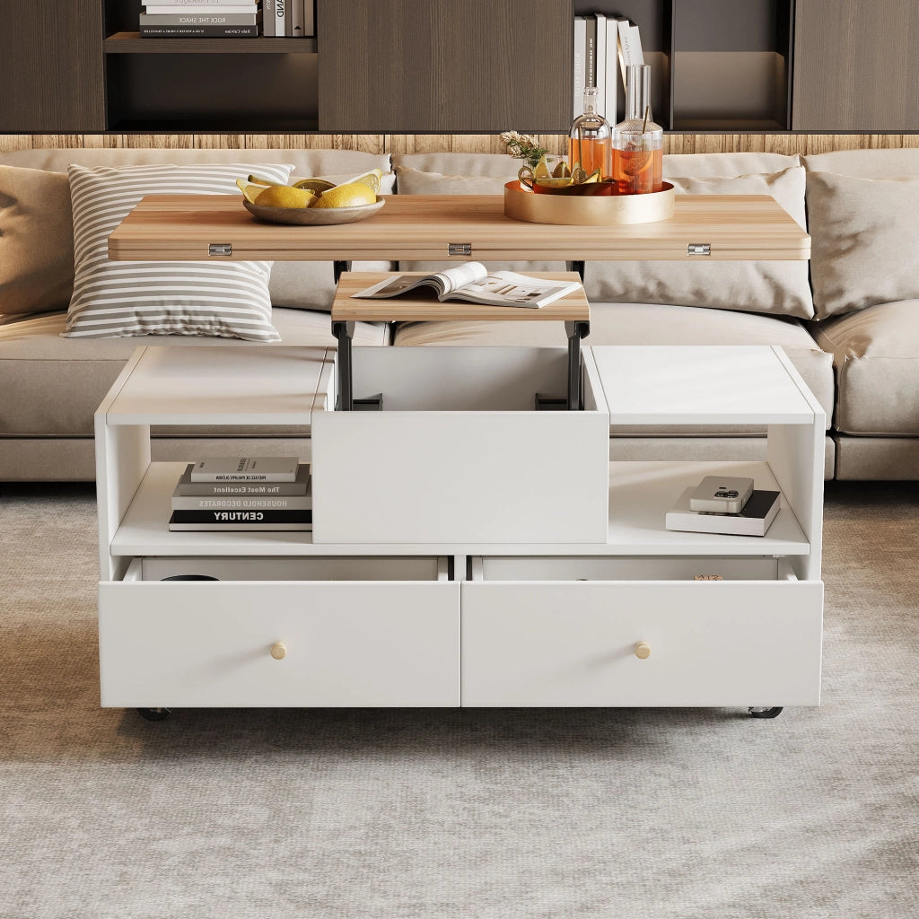 Tavolino da salotto 100x50x47.5 cm; sollevabile e pieghevole; MDF; colore naturale