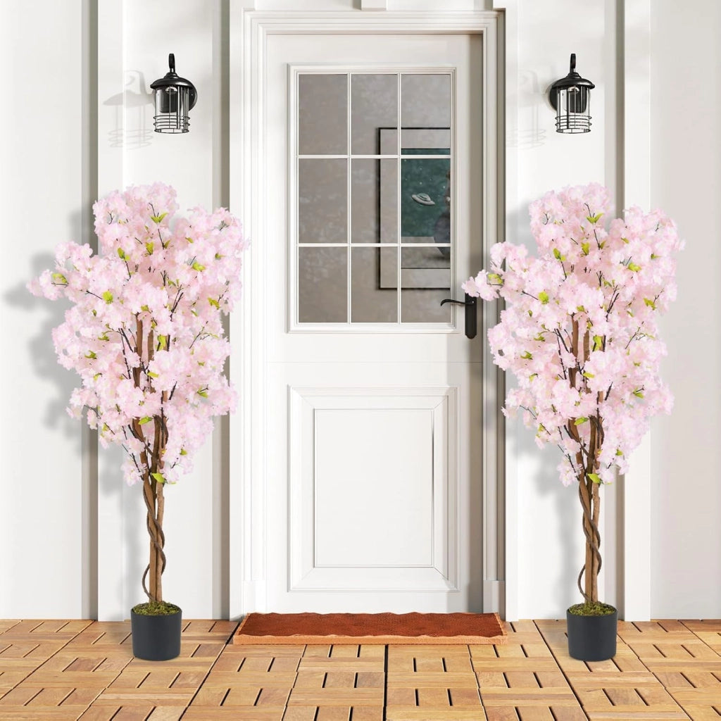 2 Alberi di Ciliegio Artificiale 150 cm, Set di 2 Piante Finte in Vaso da Vivai con Fiori Rosa e Foglie Verdi, Piante Decorative per Casa, Ufficio e Negozio