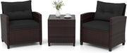 Set di Mobili da Giardino, in Rattan, 3 Pezzi Mobiletti, 1 Tavolino + 2 Poltrone, Salottino da Esterno, con Cuscini per Balcone, Giardino, Cortile, Terrazza, 3 Colori (Nero)