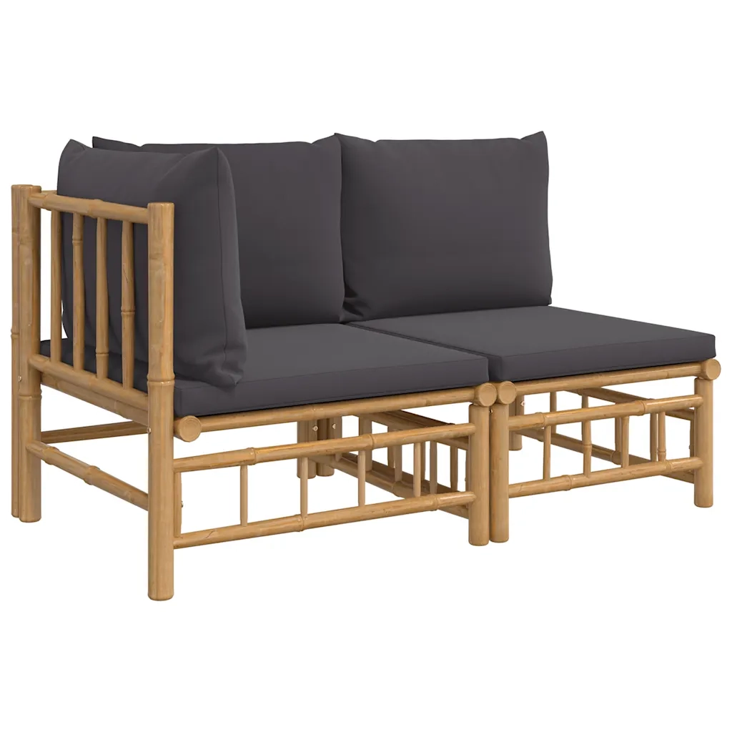 Set Salotto da Giardino 2pz con Cuscini Grigio Scuro Bambù 362306