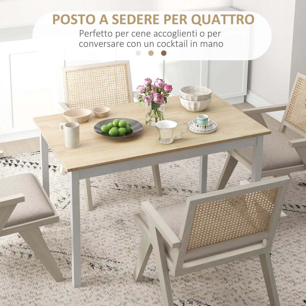 Tavolo da Pranzo 4 Posti con Piedini Antiscivolo 120x75x75 cm in Legno di Pino Naturale e Bianco