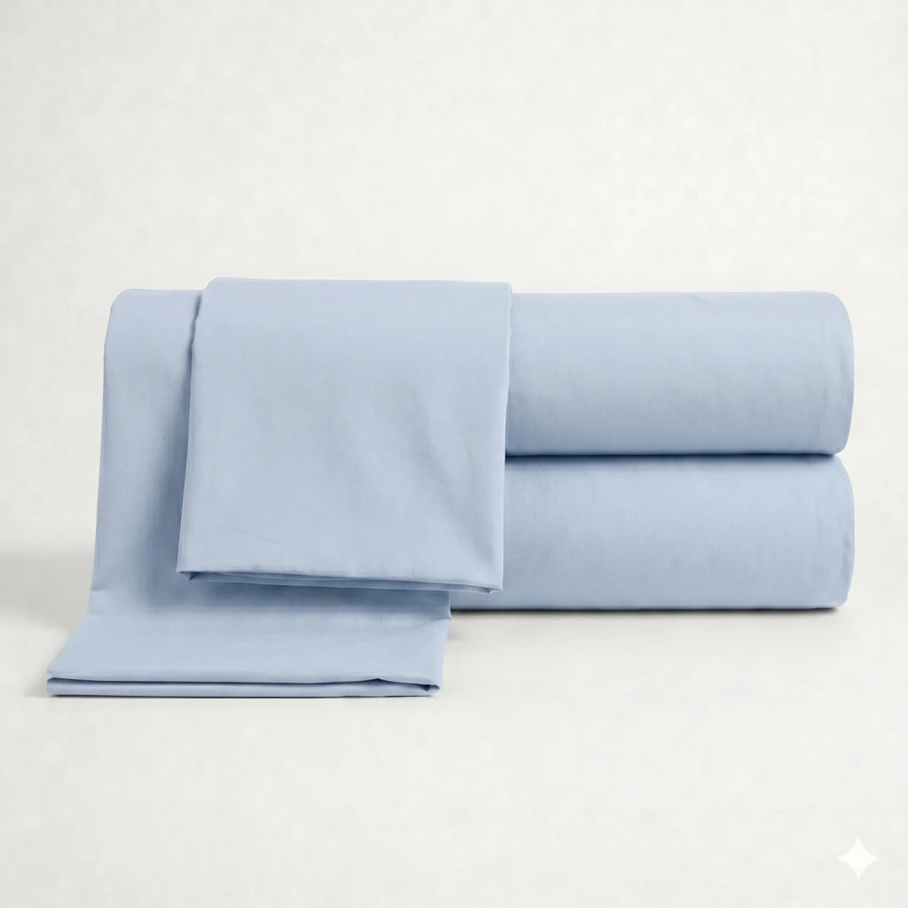 Set Lenzuola Letto Singolo in Cotone Percalle 200 TC Ghiaccio | Lenzuolo Piano 160x295 cm, lenzuolo con angoli 90x200 cm e Tasca da 28 cm, 1 Federa | Made in Italy