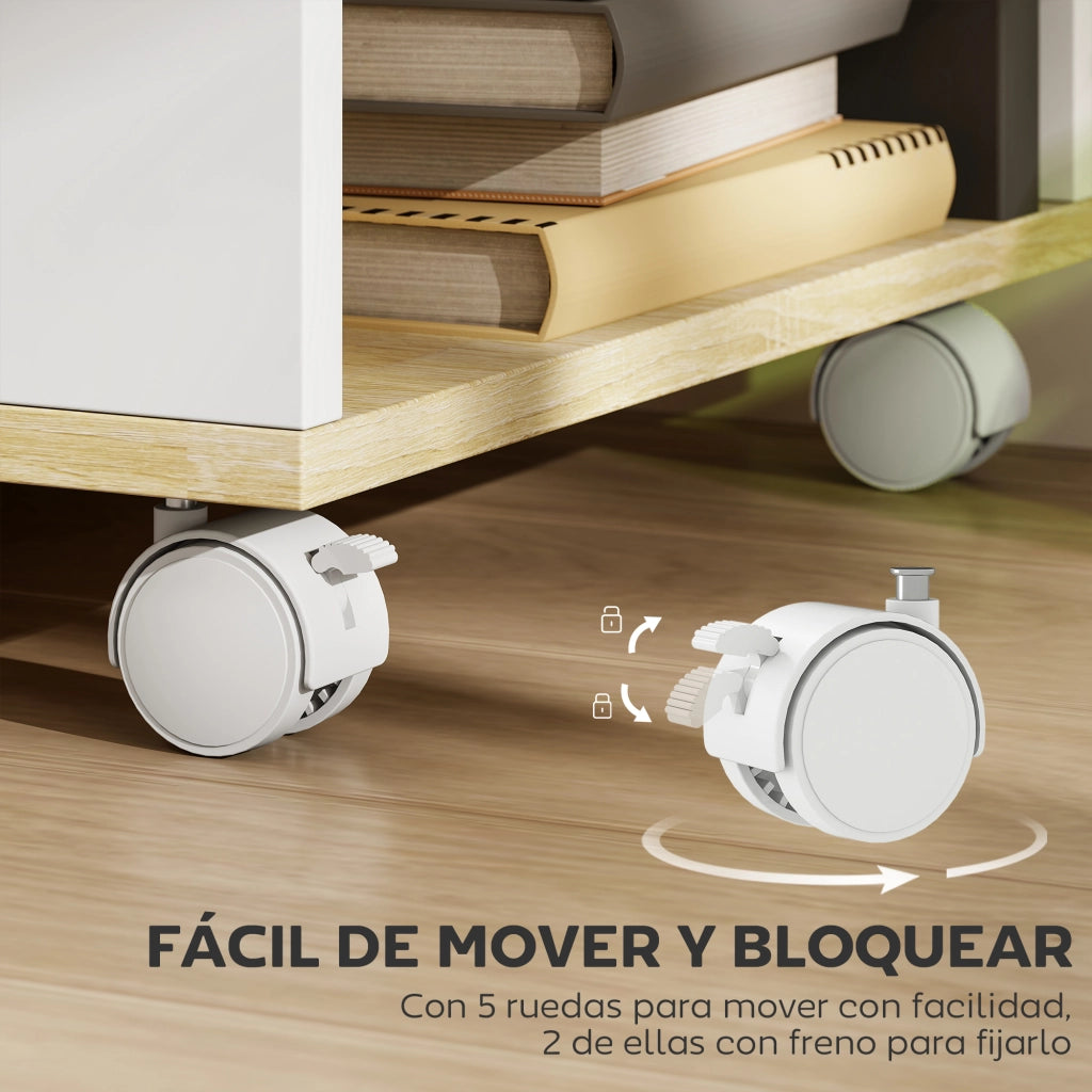 Mobile TV Flottante con Ruote e 2 Ripiani per TV fino a 55 Pollici ¨C zephmum ¨C Bianco 120x40x38.5 cm